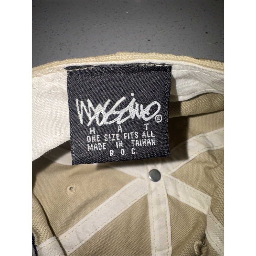Vintage 90s Mossimo Embroidered Script Logo Canvas Baseball Cap Hat Beige Blue - Picture 10 of 11